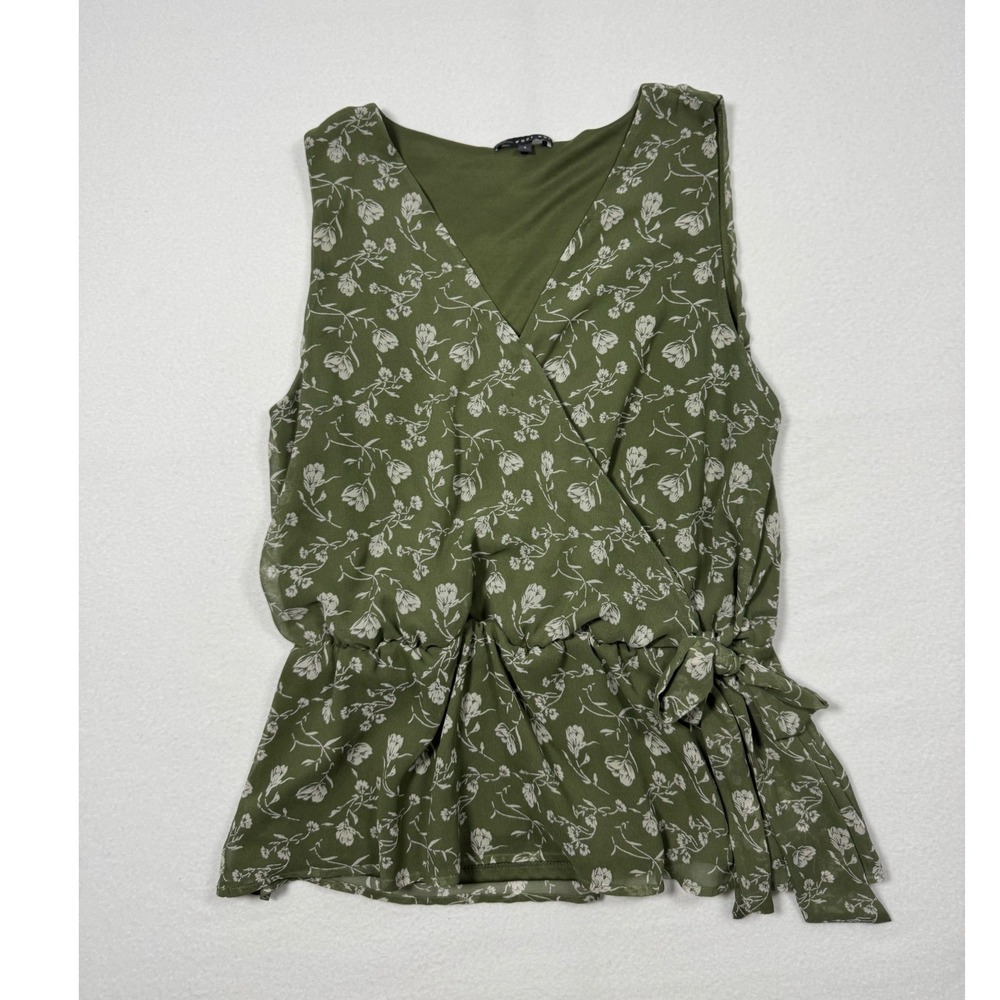Earthy Fairycore‎ West Kei Floral Wrap Blouse Womens Large Olive Green